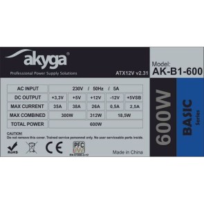 Akyga AK-B1-600 600W Μαύρο Τροφοδοτικό Υπολογιστή Full Wired
