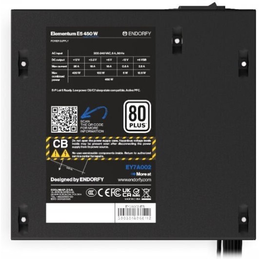 Endorfy Elementum E5 450W Μαύρο Τροφοδοτικό Υπολογιστή Full Wired 80 Plus Standard