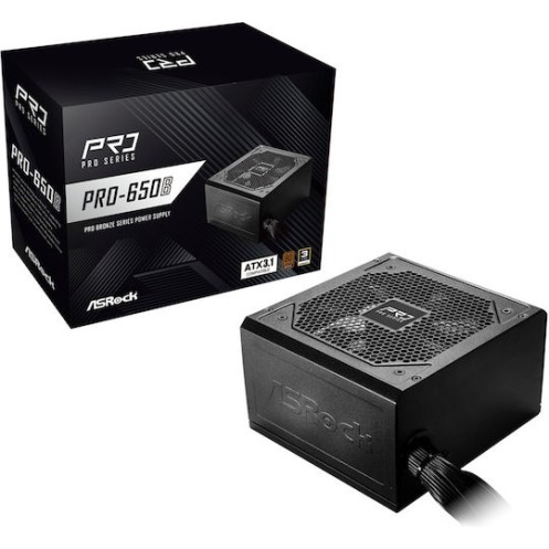 ASRock PRO-650B 650W Μαύρο Τροφοδοτικό Υπολογιστή Full Wired 80 Plus Bronze