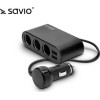 Savio SA-024 Φορτιστής Αυτοκινήτου με Θύρες: 2xUSB 3xΑναπτήρα μαζί με Καλώδιο Ενσωματωμένο Μαύρο Χρώμα