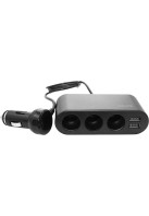 Savio SA-024 Φορτιστής Αυτοκινήτου με Θύρες: 2xUSB 3xΑναπτήρα μαζί με Καλώδιο Ενσωματωμένο Μαύρο Χρώμα