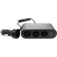 Savio SA-024 Φορτιστής Αυτοκινήτου με Θύρες: 2xUSB 3xΑναπτήρα μαζί με Καλώδιο Ενσωματωμένο Μαύρο Χρώμα