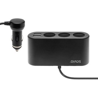 Savio SA-024 Φορτιστής Αυτοκινήτου με Θύρες: 2xUSB 3xΑναπτήρα μαζί με Καλώδιο Ενσωματωμένο Μαύρο Χρώμα