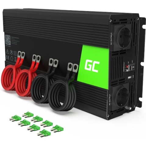 Green Cell Pure Sine Inverter Αυτοκινήτου Καθαρού Ημιτόνου 3000W για Μετατροπή 24V DC σε 230V AC με 1xUSB