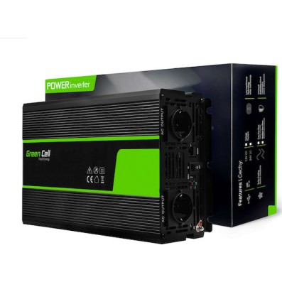 Green Cell Modified Sine Inverter Αυτοκινήτου Τροποποιημένου Ημιτόνου 1500W για Μετατροπή 12V DC σε 230V AC με 1xUSB
