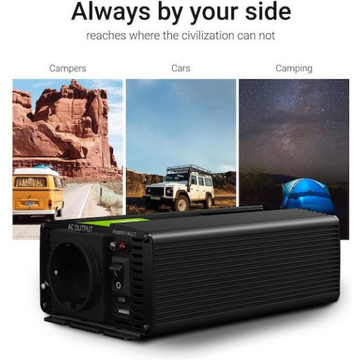 Green Cell Modified Sine Inverter Αυτοκινήτου Τροποποιημένου Ημιτόνου 1500W για Μετατροπή 12V DC σε 230V AC με 1xUSB