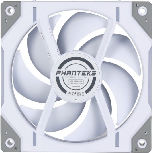 Phanteks PH-F120D30 Case Fan με ARGB Φωτισμό και Σύνδεση 4-Pin PWM Reverse White
