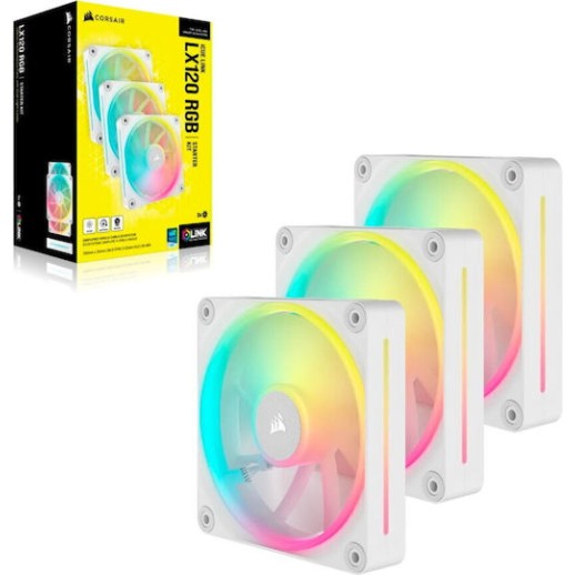 Corsair iCue Link LX120 Case Fan με RGB Φωτισμό και Σύνδεση 4-Pin PWM 3τμχ Λευκό