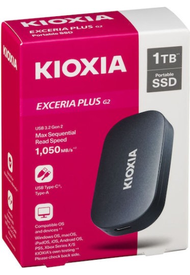 Kioxia EXCERIA PLUS G2 USB 3.2 / USB-C Εξωτερικός SSD 1TB Μαύρο