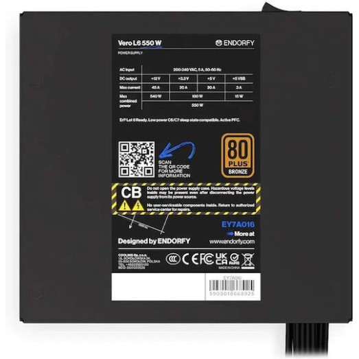 Endorfy Vero L6 550W Μαύρο Τροφοδοτικό Υπολογιστή Full Wired 80 Plus Bronze