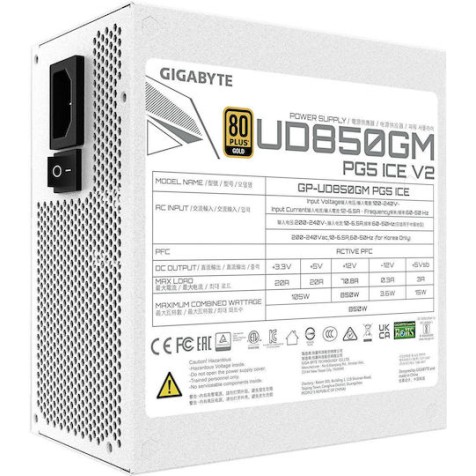 Gigabyte UD850GM PG5 V2 ICE 850W Μαύρο Τροφοδοτικό Υπολογιστή Full Modular 80 Plus Gold
