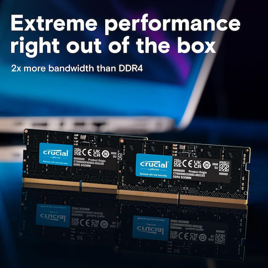 Crucial DDR5 64GB RAM με 2x32GB Modules και Ταχύτητα 4800 για Laptop