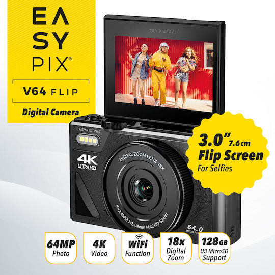 EasyPix V64 Flip Compact Φωτογραφική Μηχανή Μαύρη