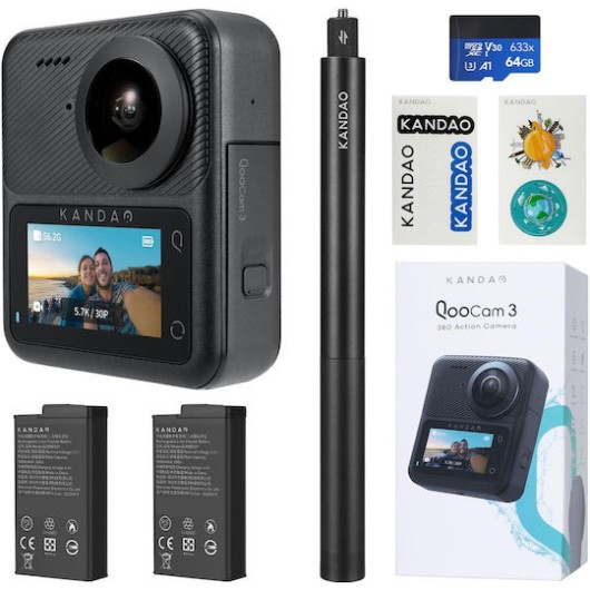 Kandao QooCam 3 Travel Kit 64GB Action Camera 5K Λήψης 360° Υποβρύχια με Οθόνη Αφής 1.9