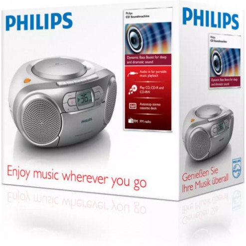 Philips Φορητό Ηχοσύστημα AZ127 με CD / Κασετόφωνο / Ραδιόφωνο σε Ασημί Χρώμα