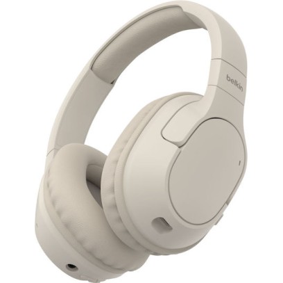 Belkin SoundForm Surround Ασύρματα / Ενσύρματα Over Ear Ακουστικά με 60 ώρες Λειτουργίας και Quick Charge Sand