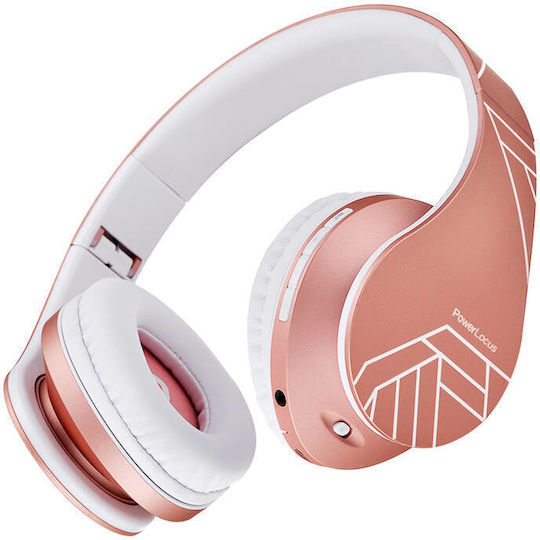 PowerLocus P2 Ασύρματα / Ενσύρματα Παιδικά Over Ear Ακουστικά με Ραδιόφωνο με 20 ώρες Λειτουργίας Rose Gold