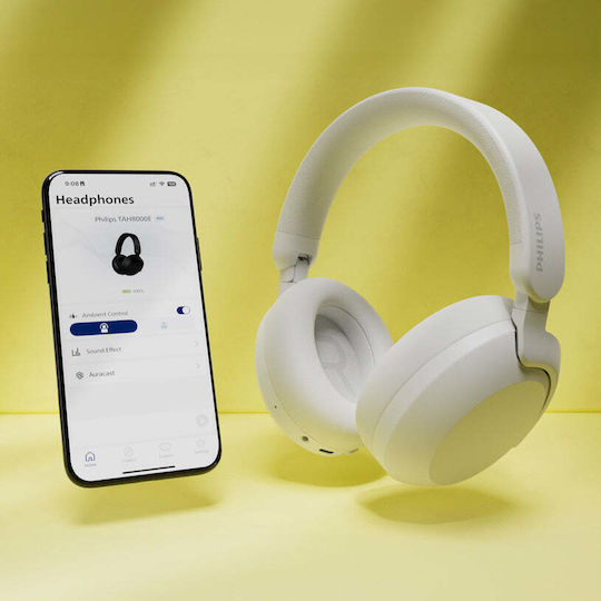 Philips TAH8000E Ασύρματα / Ενσύρματα Over Ear Ακουστικά και Quick Charge Λευκά