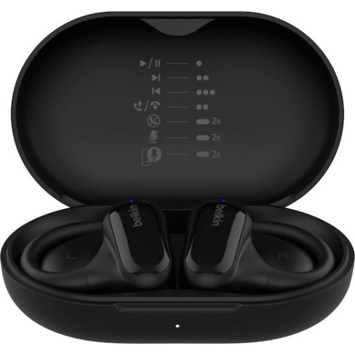 Belkin SoundForm ClearFit Open Ear Bluetooth Handsfree Ακουστικά με Αντοχή στον Ιδρώτα και Θήκη Φόρτισης Μαύρα