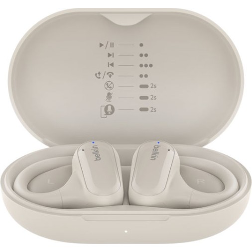 Belkin SoundForm ClearFit Open Ear Bluetooth Handsfree Ακουστικά με Αντοχή στον Ιδρώτα και Θήκη Φόρτισης Λευκά