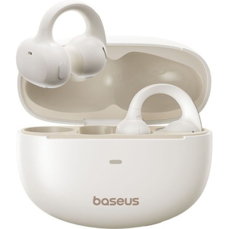 Baseus Bowie MC1 Open Ear Bluetooth Handsfree Ακουστικά με Αντοχή στον Ιδρώτα και Θήκη Φόρτισης Λευκά