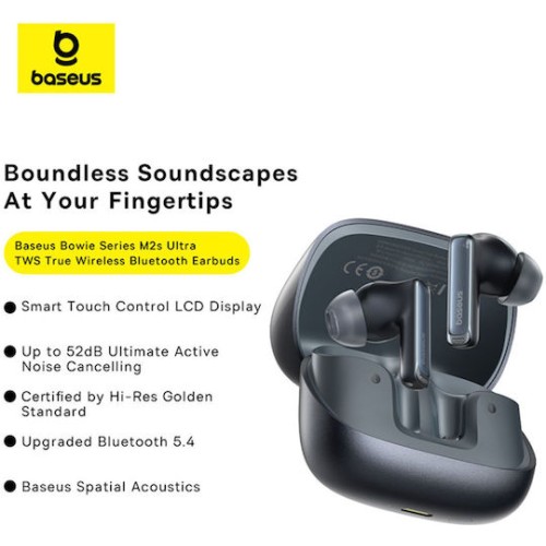 Baseus Bowie M2s Ultra In-ear Bluetooth Handsfree Ακουστικά με Θήκη Φόρτισης Μαύρα