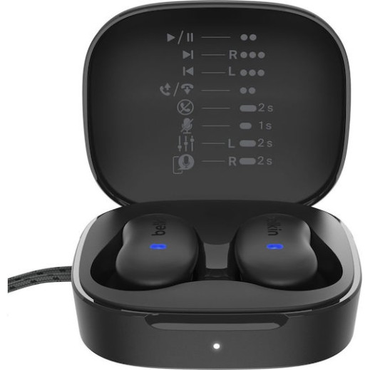 Belkin SoundForm Anywhere Earbud Bluetooth Handsfree Ακουστικά με Αντοχή στον Ιδρώτα και Θήκη Φόρτισης Μαύρα