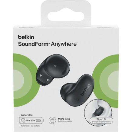 Belkin SoundForm Anywhere Earbud Bluetooth Handsfree Ακουστικά με Αντοχή στον Ιδρώτα και Θήκη Φόρτισης Μαύρα