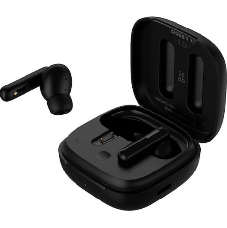 Boompods Bassline Hush In-ear Bluetooth Handsfree Ακουστικά με Αντοχή στον Ιδρώτα και Θήκη Φόρτισης Μαύρα