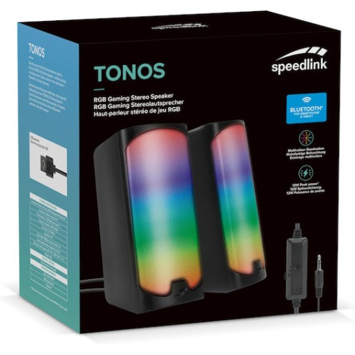 SpeedLink Tonos Ηχεία Υπολογιστή 2.0 με RGB Φωτισμό και Ισχύ 12W σε Μαύρο Χρώμα