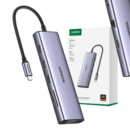 Ugreen Cm498 USB-C Docking Station με 4K PD Ethernet Γκρι