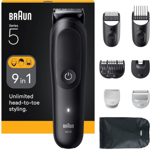 Braun All-in-one Series 5 Σετ Επαναφορτιζόμενης Κουρευτικής Μηχανής Μαύρο AIO5540
