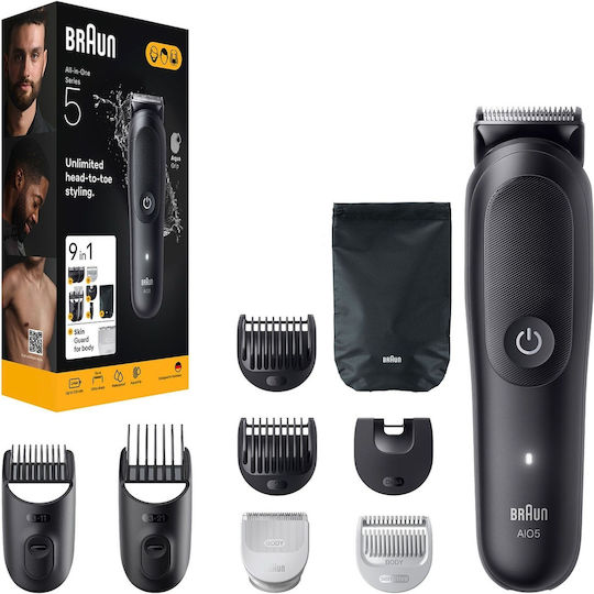 Braun All-in-one Series 5 Σετ Επαναφορτιζόμενης Κουρευτικής Μηχανής Μαύρο AIO5540