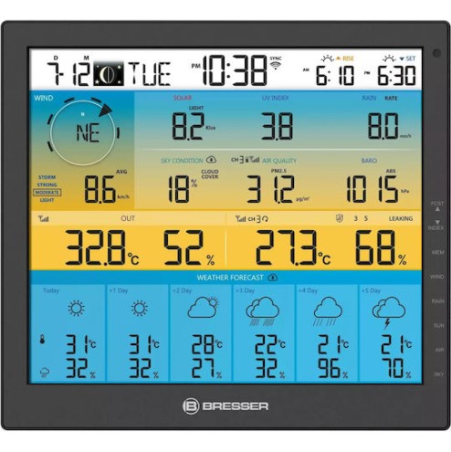 Bresser Center 7-in-1 7003220 Ασύρματος Μετεωρολογικός Σταθμός Ψηφιακός Επιτραπέζιος Μαύρος