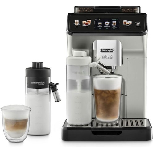 De'Longhi Eletta Explore Αυτόματη Μηχανή Espresso 1450W Πίεσης 19bar για Cappuccino με Μύλο Άλεσης Ασημί