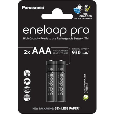 Panasonic Eneloop Pro Επαναφορτιζόμενες Μπαταρίες AAA Ni-MH 930mAh 1.2V 2τμχ
