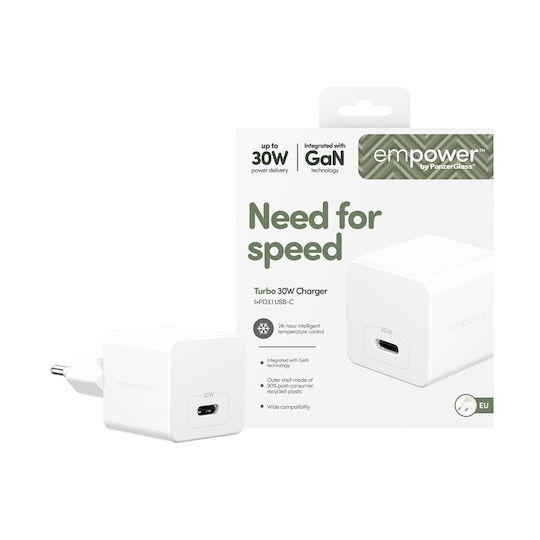 Empower by PanzerGlass Φορτιστής Χωρίς Καλώδιο GaN με Θύρα USB-C 30W Power Delivery Λευκός (EM52411)