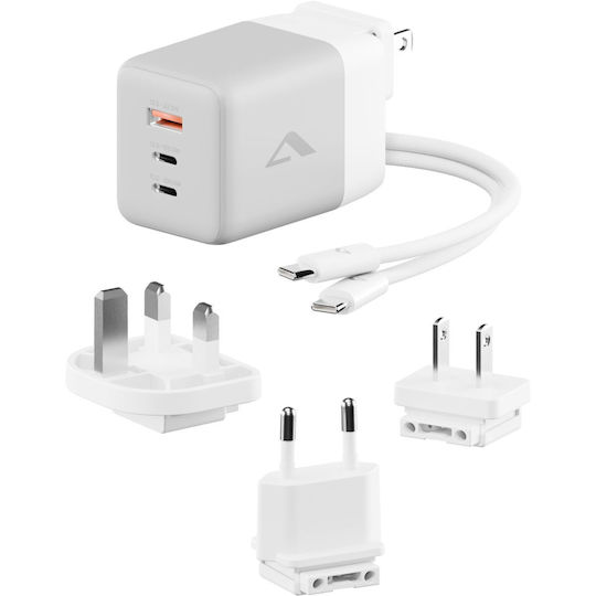 Alogic Φορτιστής GaN με Θύρα USB-A και 2 Θύρες USB-C και Καλώδιο USB-C - USB-C 100W Λευκός (Rapid Power)