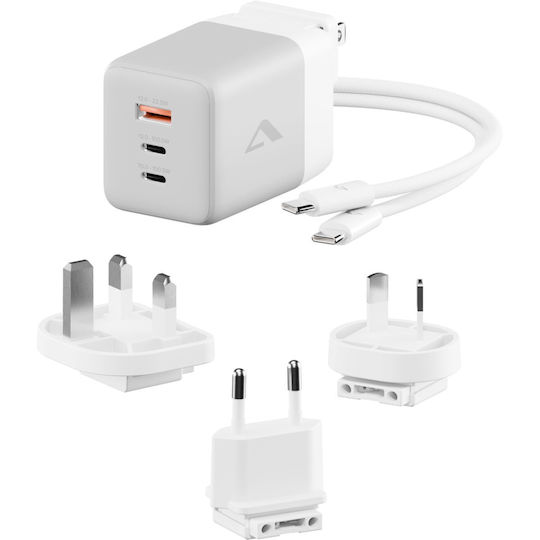 Alogic Φορτιστής GaN με Θύρα USB-A και 2 Θύρες USB-C και Καλώδιο USB-C - USB-C 67W Λευκός (WCM3X67G)