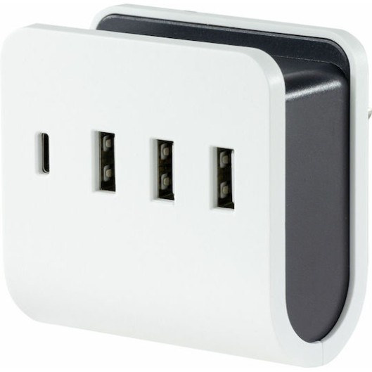 REV Εξωτερική Πρίζα με 4 Θύρες USB Λευκή