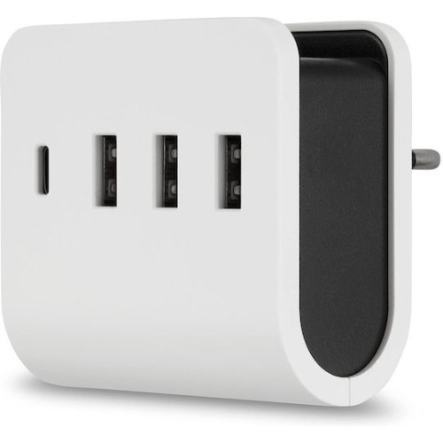 REV Εξωτερική Πρίζα με 4 Θύρες USB Λευκή
