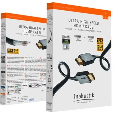 Inakustik HDMI 2.1 Ultra High Speed 48Gbps 4K 120Hz HDR VRR Cable HDMI male - HDMI male 2m Μαύρο