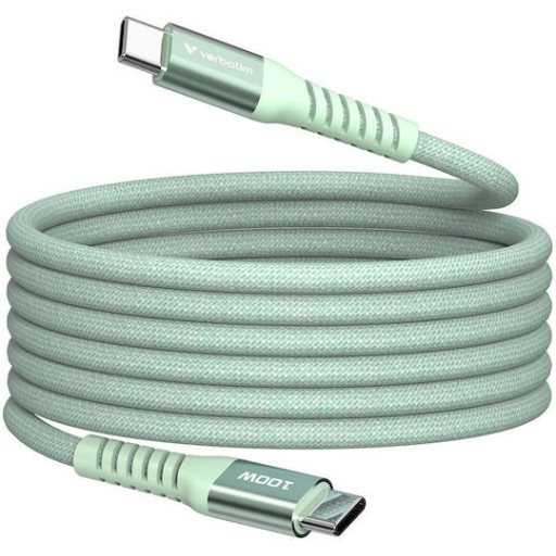 Verbatim Braided / Magnetic / Spiral USB 2.0 Cable USB-C male - USB-C 100W PD Πράσινο 1.2m 31855