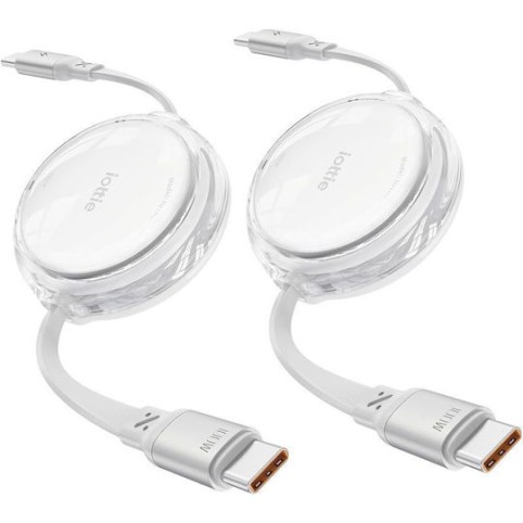 Iottie 100w Retractable Usb-c Cable 2 Pack White