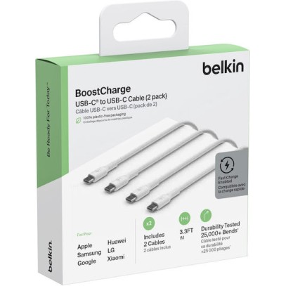 Belkin 2Pack USB 2.0 Cable USB-C male - USB-C 60W PD Λευκό 1m CAB003BT1MWH2PK