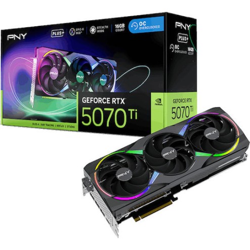 PNY GeForce RTX 5070 Ti 16GB GDDR7 ARGB Overclocked Triple Fan Plus Κάρτα Γραφικών