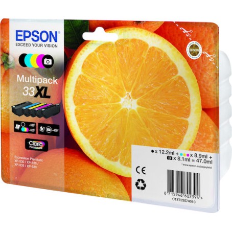 Epson 33XL Γνήσιο Πακέτο 5 Μελανιών Εκτυπωτή InkJet Photo Μαύρο / Κίτρινο / Κυανό / Ματζέντα / Μαύρο (C13T33574010 C13T33574011)