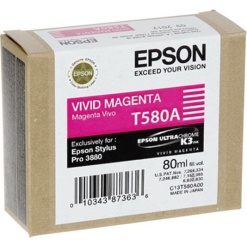 Epson T580A Γνήσιο Μελάνι Εκτυπωτή InkJet Vivid Ματζέντα (C13T580A00)