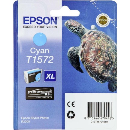Epson T1572XL Γνήσιο Μελάνι Εκτυπωτή InkJet Κυανό (C13T15724010)