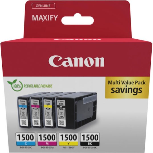 Canon PGI-1500 Γνήσιο Πακέτο 4 Μελανιών Εκτυπωτή InkJet Κίτρινο / Κυανό / Ματζέντα / Μαύρο (9218B006)
